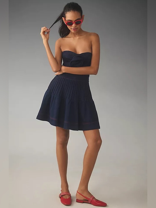 Anthropologie Dresses & Skirts - Maeve Anthropologie Rosette Strapless Fit & Flare Denim Mini Dress Size 10 NWOT